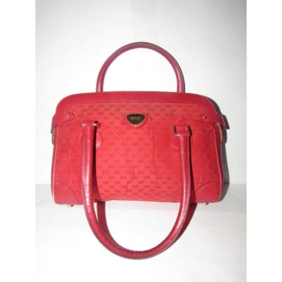 Gucci Boston Red Canvas And Leather Speedy Bag Small Logo Print Satchel - Picture 6 of 12